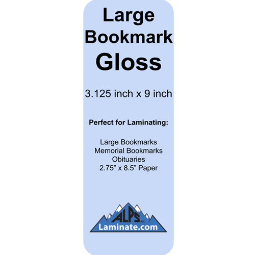 Large Bookmark Laminating Pouch 3 1/8x9 AlpsLam™Made in America 5.0 Mil.  Large Bookmark Laminating Pouch 100 Pack